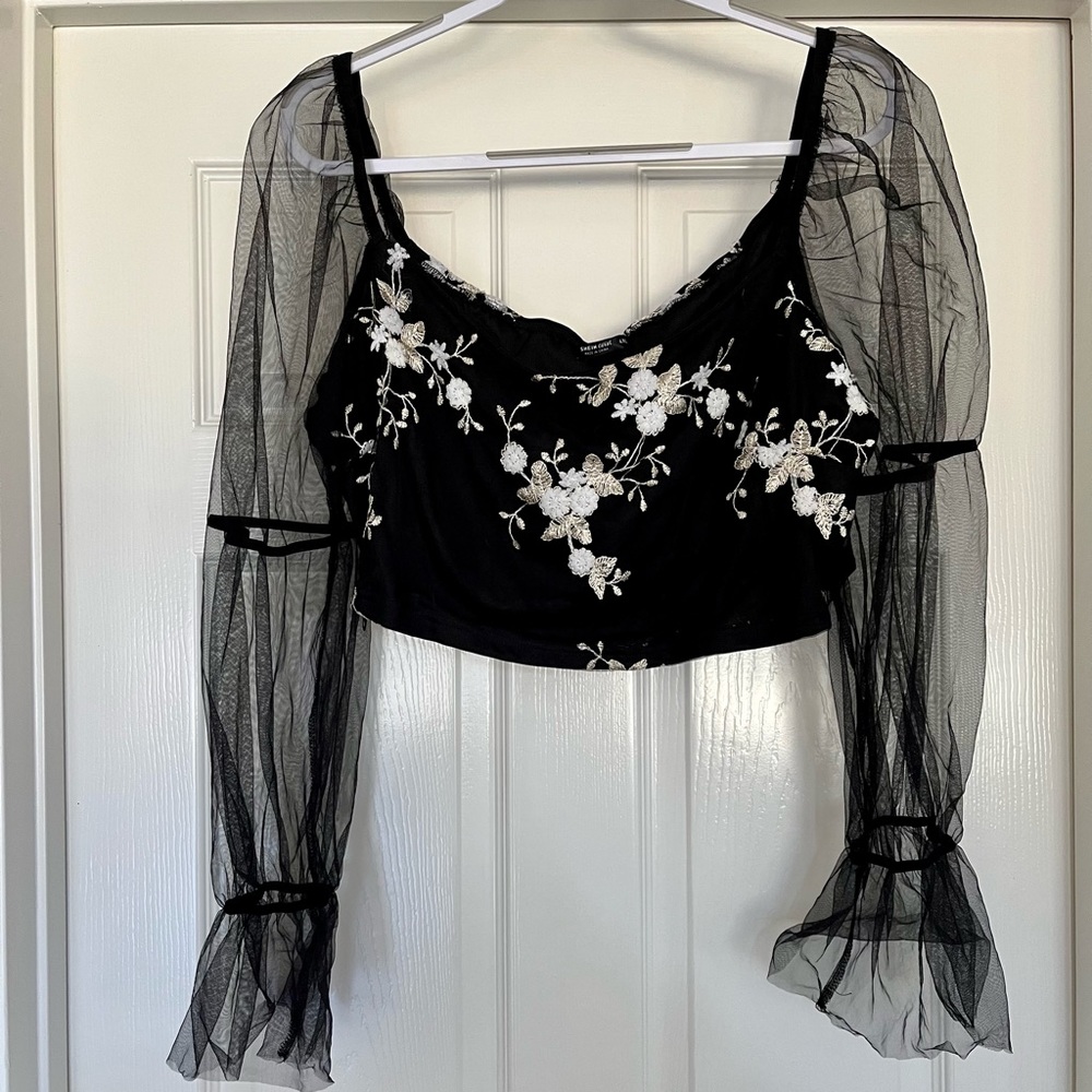 Jet Black floral embroidered SHEIN CURVE blouse